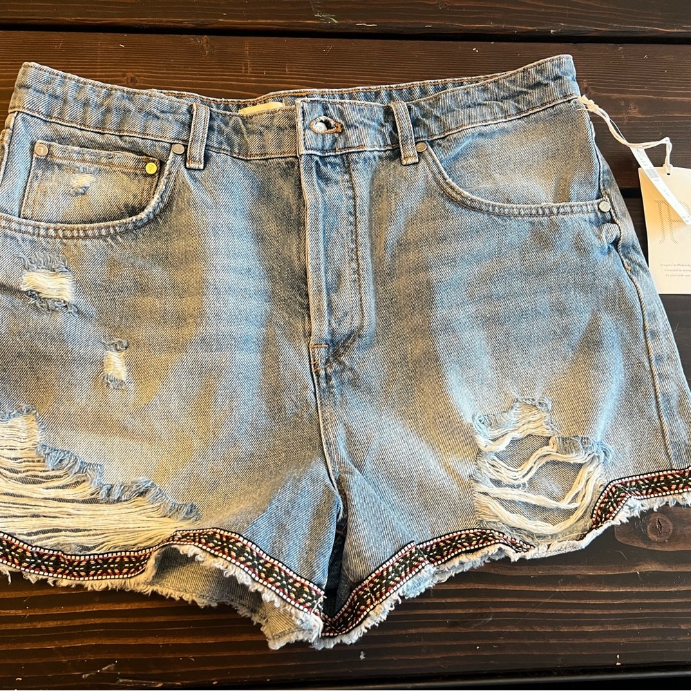 Pilcro Blue Jean Shorts High-Waisted Distressed retail $118 NWT